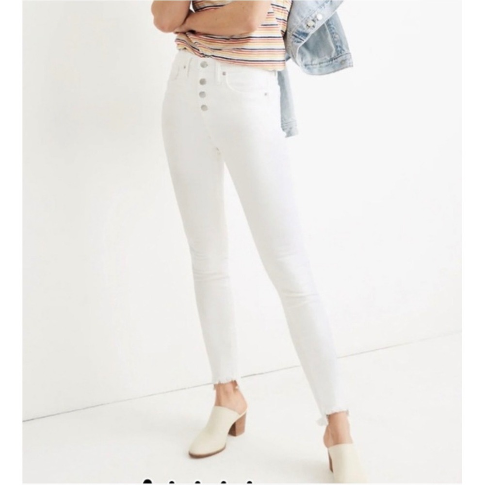 Madewell‎ Jeans Size 28 Women's White High Rise Skinny Jeans Button Fly Raw Hem